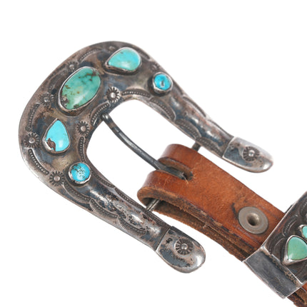 c1930's Navajo Silver Ranger Belt buckle and Keeper with turquoise