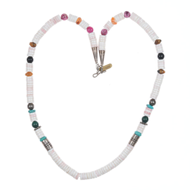 18"  Tommy Singer (1940-2014) Navajo Silver, multi-stone/shell heishi necklace