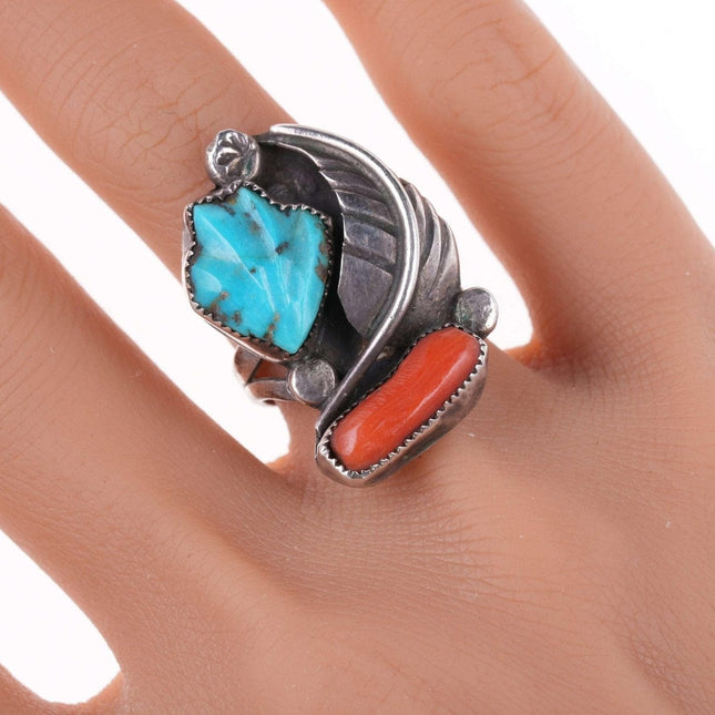 sz7.75 Felicita Eustace (1927-2016) Cochiti pueblo sterling carved turquoise and