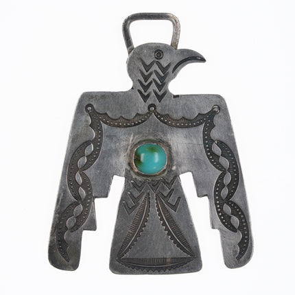 c1920's-30's Large Navajo Silver and turquoise Thunderbird watch fob/pendant