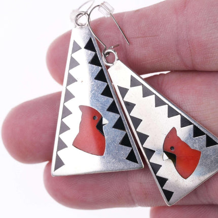 Dennis & Nancy Edaakie Zuni Cardinal inlaid sterling earrings