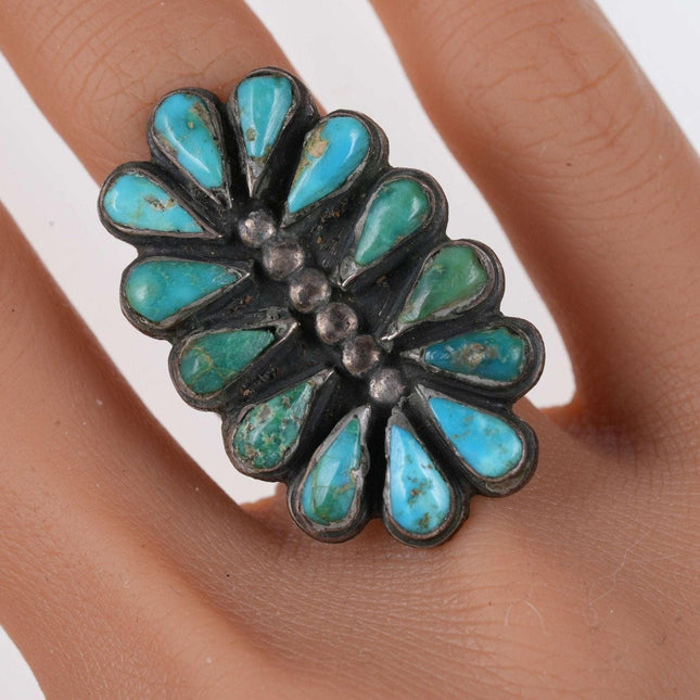 sz7 30's-40's Large Navajo silver  turquoise cluster ring