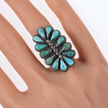 sz7 30's-40's Large Navajo silver  turquoise cluster ring