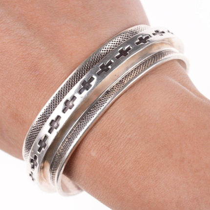 6.75" Leonard Gene Navajo Heavy Stamped Sterling silver bracelet