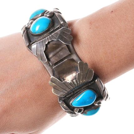 7" Heavy Sterling and turquoise Navajo watch cuff