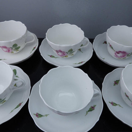 6 Meissen Rose Tea Cups and Saucers (No Trim)