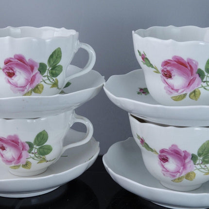 6 Meissen Rose Tea Cups and Saucers (No Trim)