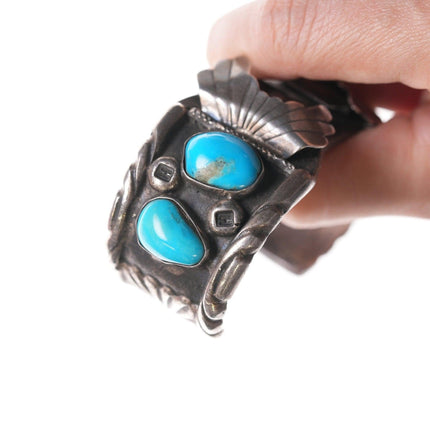 7" Heavy Sterling and turquoise Navajo watch cuff