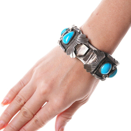 7" Heavy Sterling and turquoise Navajo watch cuff