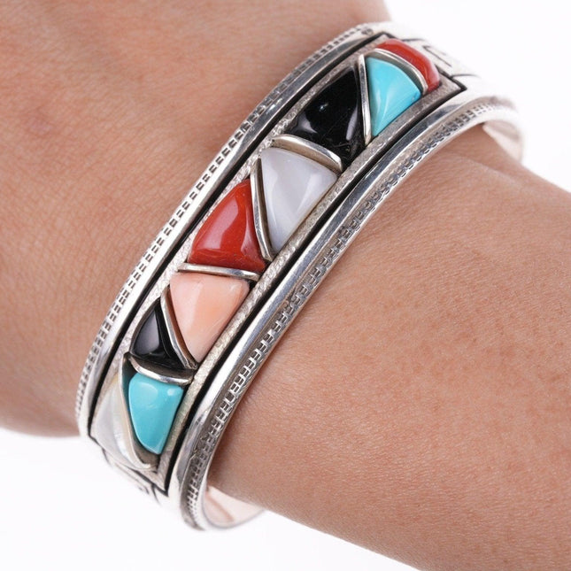 6 3/8" Ervin Tso Native American Sterling channel inlay bracelet