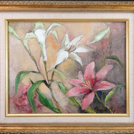 Margaret Fly (1927-2013) Listed Dallas Texas Artist Lilies Flowers Oil on Canvas