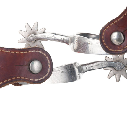 Antique August Buermann Engraved longhorn spurs Star steel silver