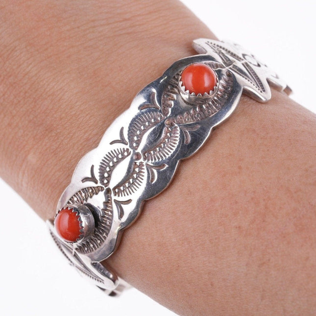 6" Jay Livingston Navajo/Zuni Sterling and coral bracelet