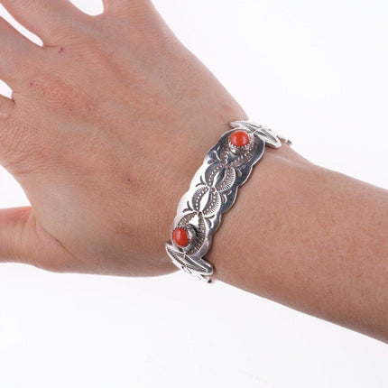 6" Jay Livingston Navajo/Zuni Sterling and coral bracelet