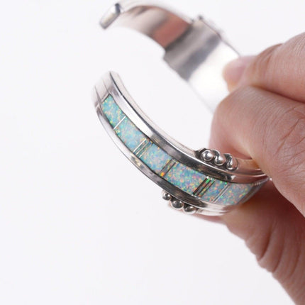 6" Vintage Native American Sterling Opal channel inlay bracelet