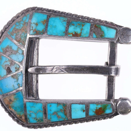 c1940's-50's Native American Silver and turquoise channel inlay belt buckle