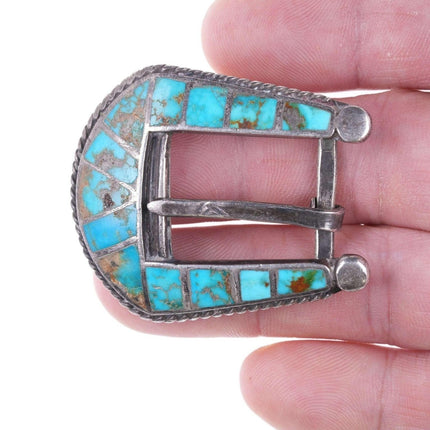 c1940's-50's Native American Silver and turquoise channel inlay belt buckle