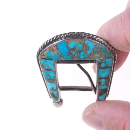 c1940's-50's Native American Silver and turquoise channel inlay belt buckle