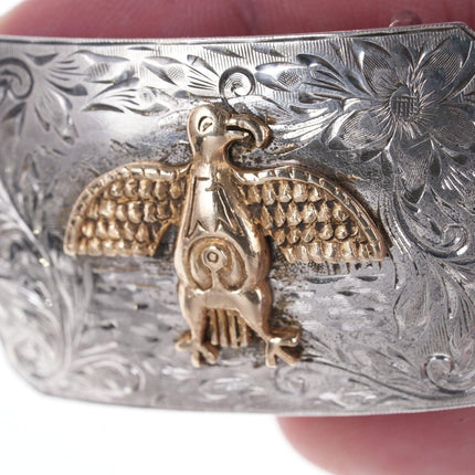 14k/sterling Vintage Southwestern hand engraved belt buckle