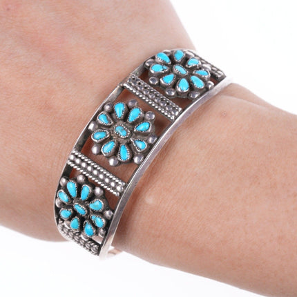 6 3/8" c1940's Native American silver and turquoise cluster bracelet