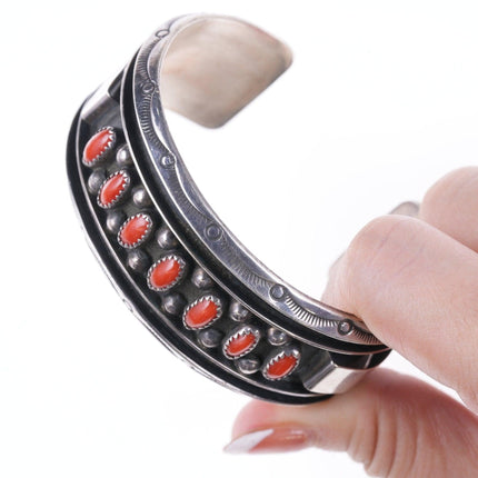 7" Vintage Navajo Jackie Singer sterling and coral bracelet