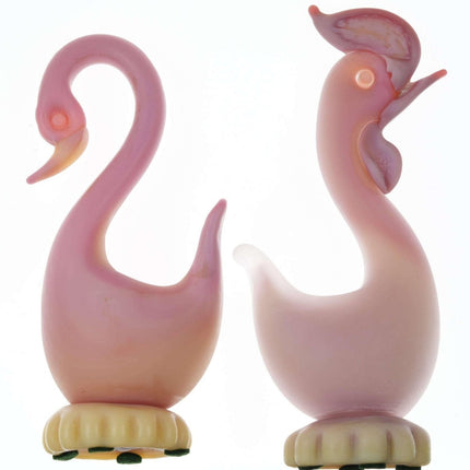 Italian Uranium glass Mid Century Murano Burmese Chicken and Swan figures
