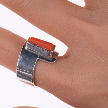 Sz8 Jared Chavez San Felipe Sterling silver and coral modernist ring
