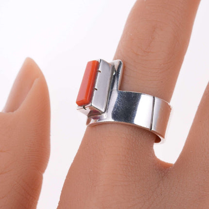 Sz8 Jared Chavez San Felipe Sterling silver and coral modernist ring