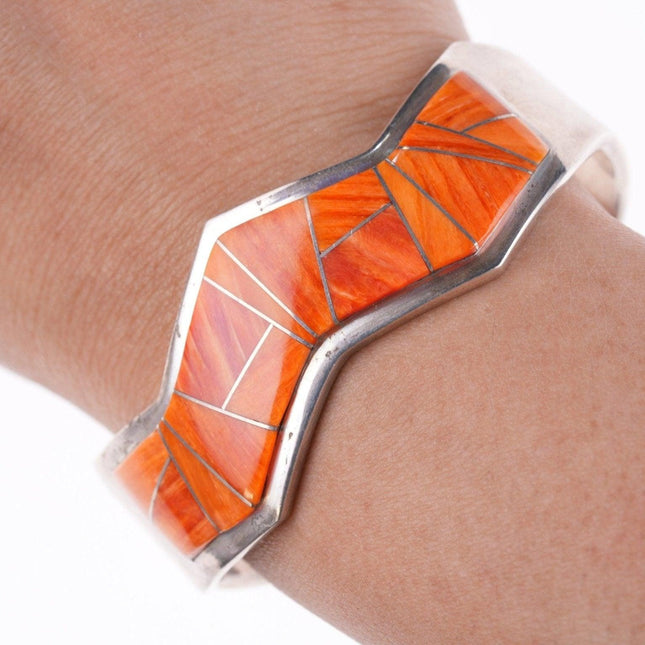 6 3/8" Wayne Muskett Navajo Sterling und Spiny Oyster Inlay Armband