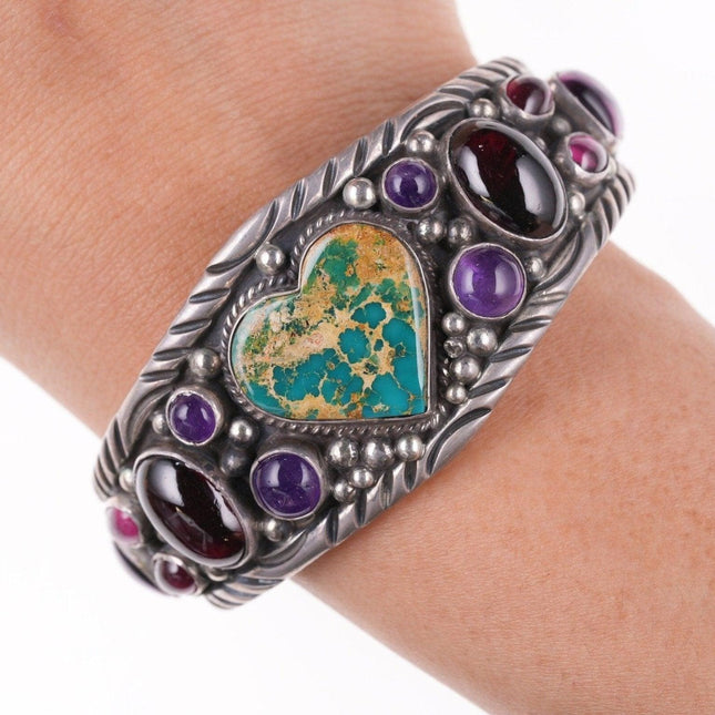 6.5" Southwestern Sterling - Turquoise, Amethyst, and garnet bracelet