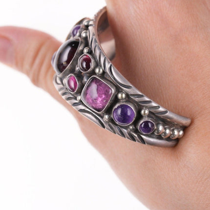 6.5" Southwestern Sterling - Turquoise, Amethyst, and garnet bracelet