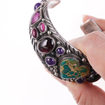 6.5" Southwestern Sterling - Turquoise, Amethyst, and garnet bracelet