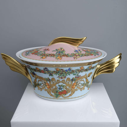 Rosenthal Versace Covered Vegetable Jardin de Versace Pink and blue with Heavy G