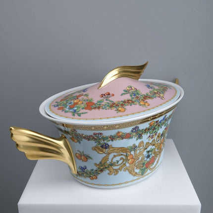 Rosenthal Versace Covered Vegetable Jardin de Versace Pink and blue with Heavy G