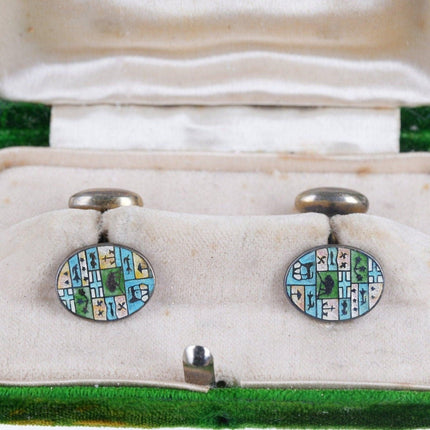 Art Deco Sterling Guilloche Enamel Cufflinks