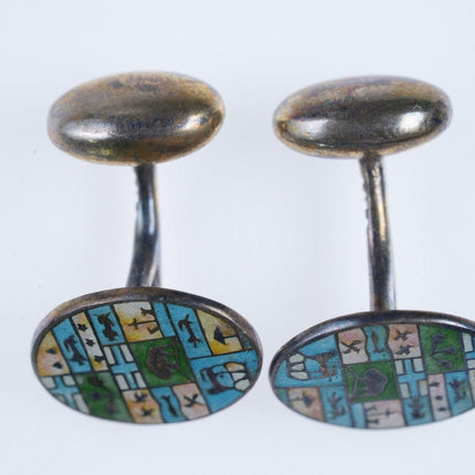 Art Deco Sterling Guilloche Enamel Cufflinks