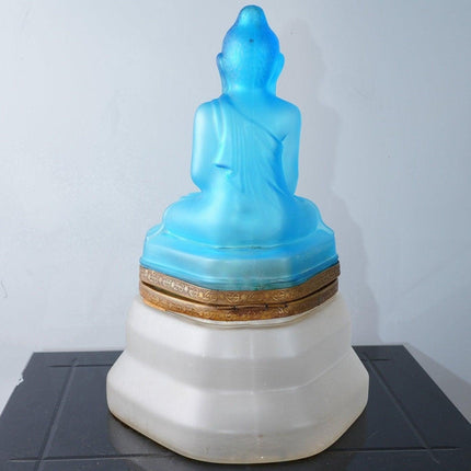 Blaues böhmisches Kunstglas-Buddha-Likörset aus den 1930er Jahren