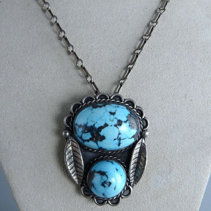 Vintage Old Pawn Sterling and Persian Turquoise Necklace and Pendant