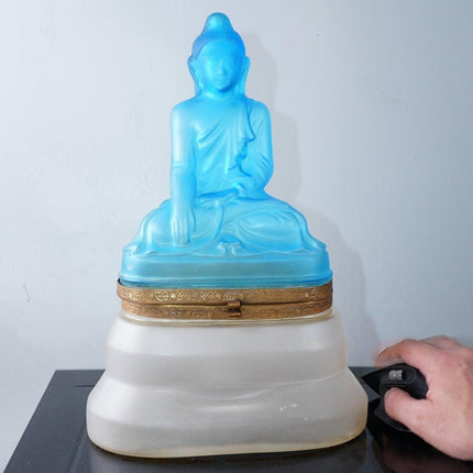 Blaues böhmisches Kunstglas-Buddha-Likörset aus den 1930er Jahren