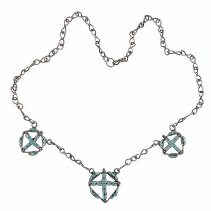 Zuni Dishta silver flush inlay turquoise necklace