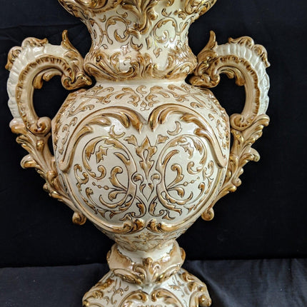 16" c1900 Wilhelm Schiller Austrian Majolica Vase 11.75" wide with handles