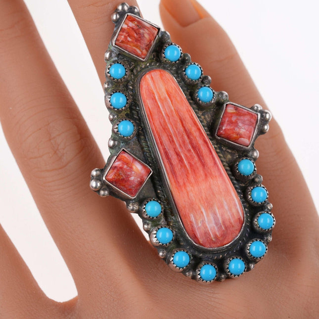 sz7.25 Huge Dean Brown Navajo sterling - Turquoise and spiny oyster ring