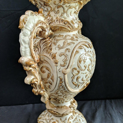 16" c1900 Wilhelm Schiller Austrian Majolica Vase 11.75" wide with handles