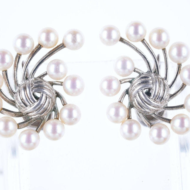 中世纪 Mikimoto 珍珠/银螺丝背耳环