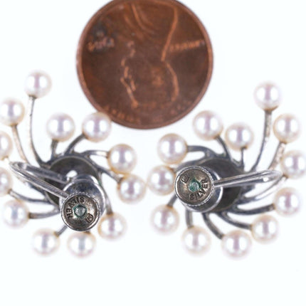 Mid century Mikimoto Pearl/silver screw back earrings