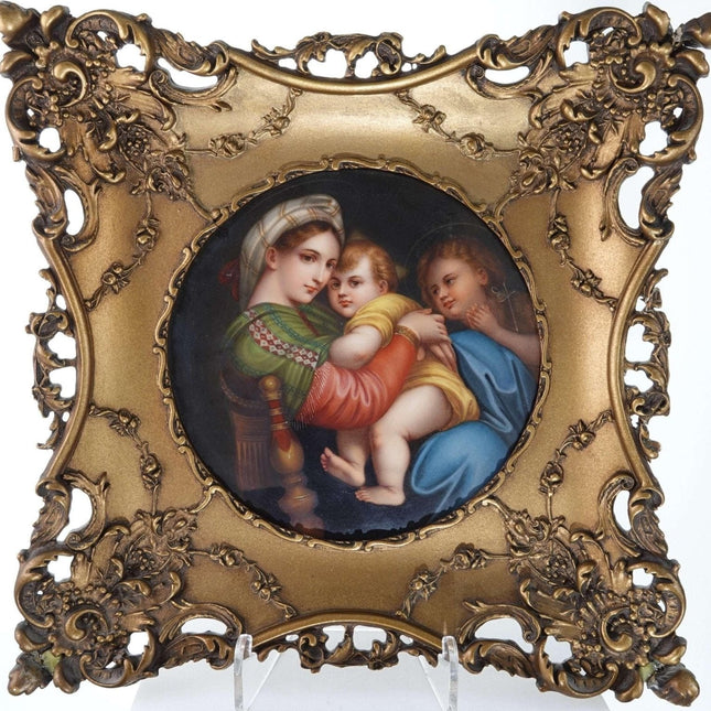c1890 Bohemian porcelain Plaque Madonna della Seggiola after Raphael