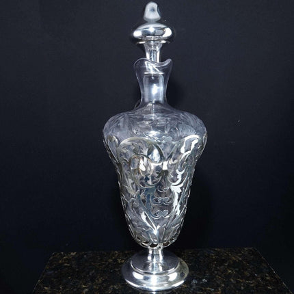 c1910 Art Nouveau American Sterling Silver Mounted Intaglio Cut Decanter