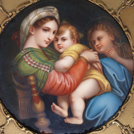 c1890 波西米亚陶瓷牌匾 Madonna della Seggiola 仿拉斐尔
