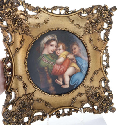 c1890 波西米亚陶瓷牌匾 Madonna della Seggiola 仿拉斐尔