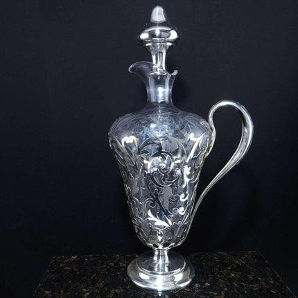 c1910 Art Nouveau American Sterling Silver Mounted Intaglio Cut Decanter